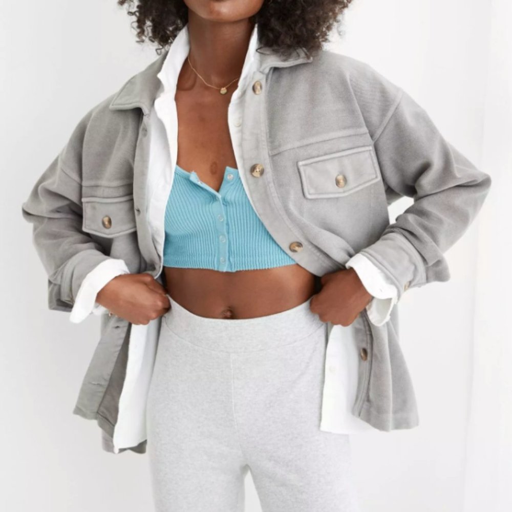 Aerie Luxe Trucker Jacket Shacket Lightweight Buttons Gray Small